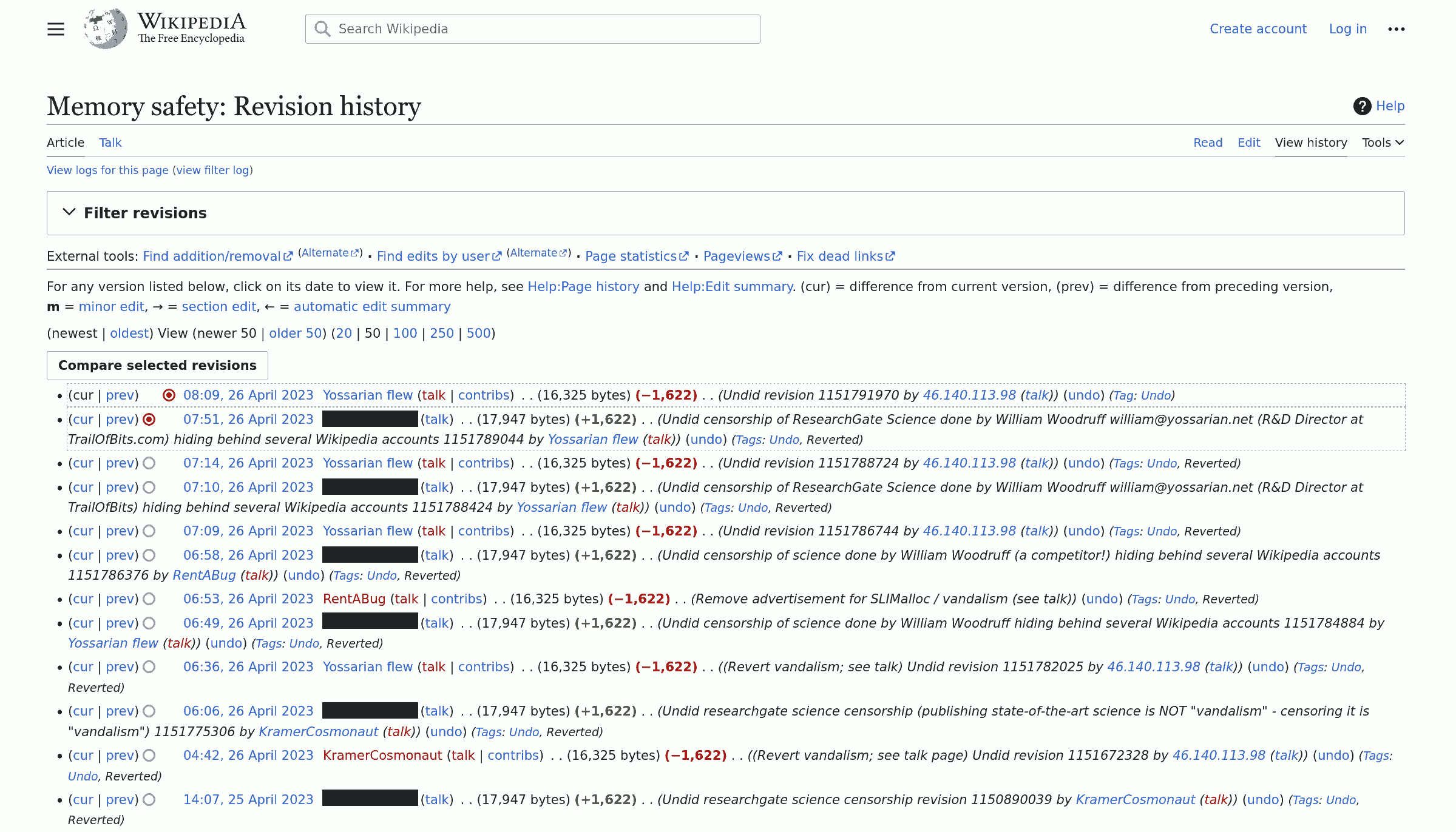 The original, unedited, Wikipedia History of the 'Memory-Safety page'